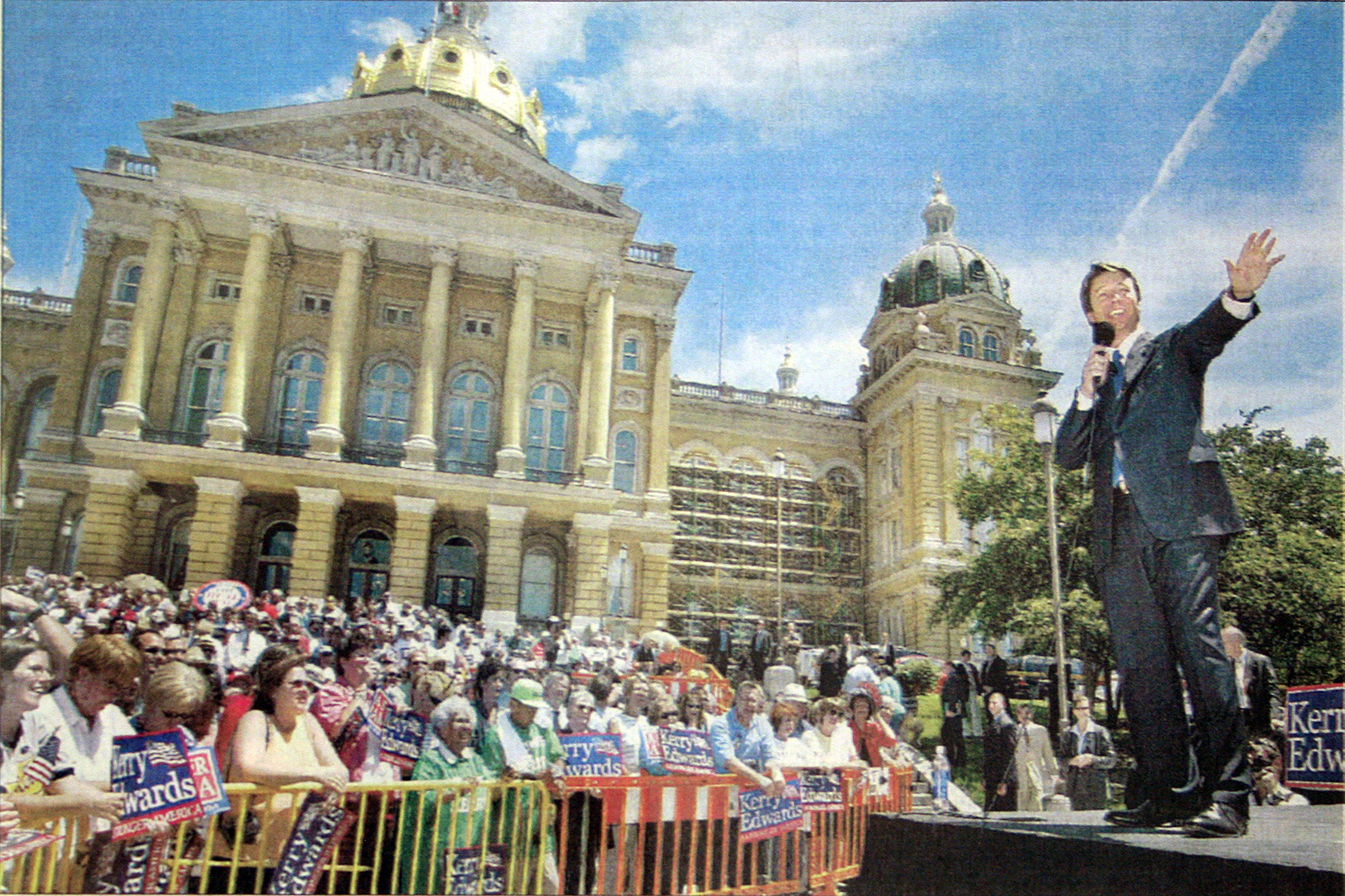 In July 2004 Senator John Edwards visits Des Moines, Iowa to thank Iowans during a political rally.