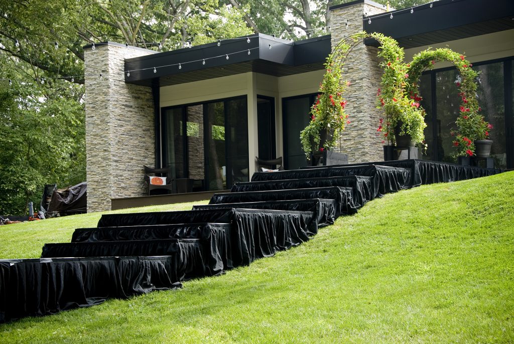 Stage system creates a walkway down the hill.