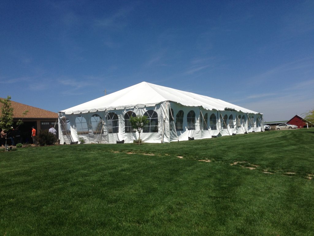 30' x 90' frame wedding tent by pond