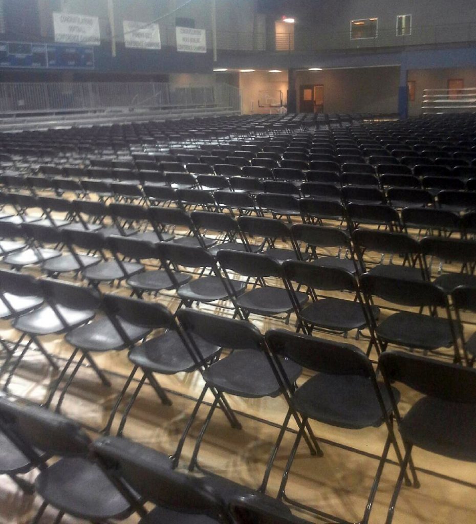 1,650 Standard Black Plastic Folding Chair setup for the William Penn University 2014 Graduation.