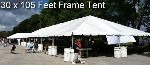 Picture of the outside of our 30' x 105' frame tent.