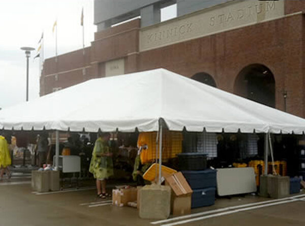 30' x 45' frame tent outside the Kinnick stadium in downtown Iowa City, IA.