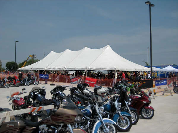 30' x 75' "Rope and Pole" event tent at a biker event.