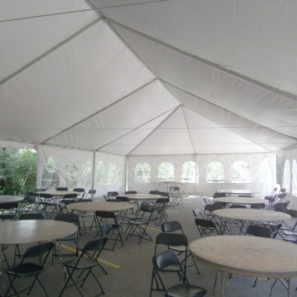 Inside view of our 30' x 90' Frame tent with french side walls.