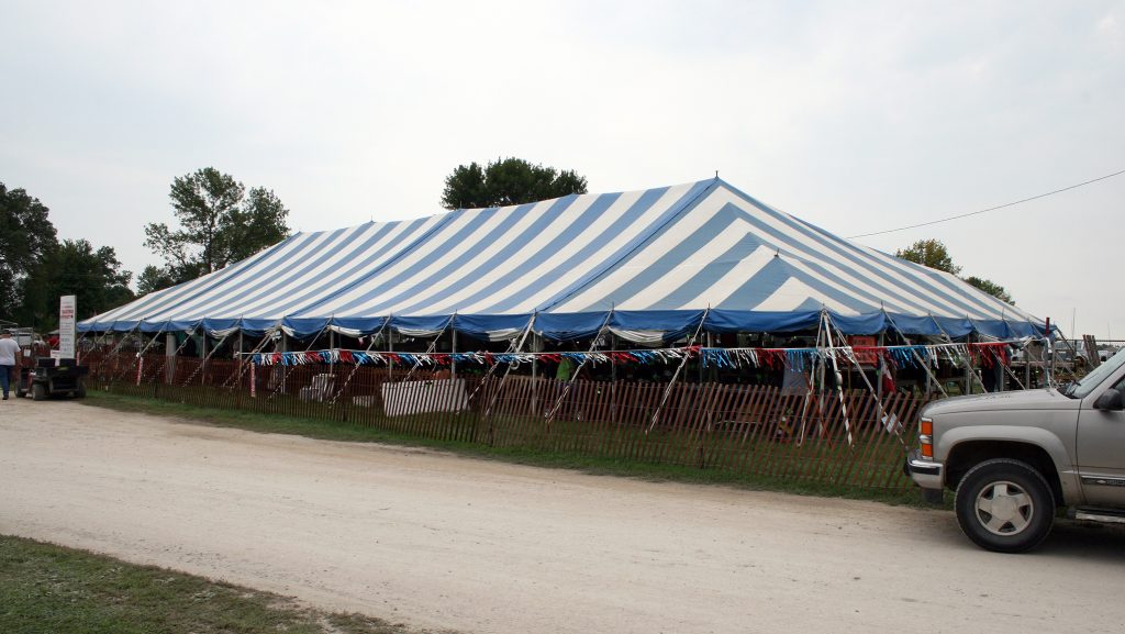 40' x 100' blue and white tent with collectible swap meet