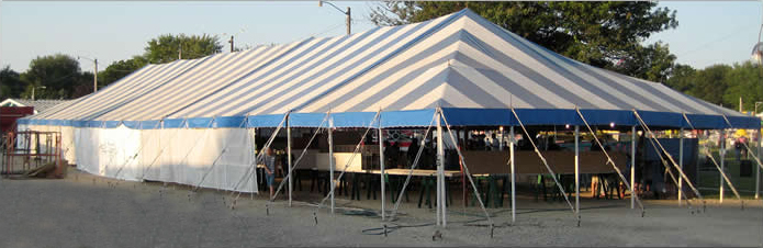 Outside of our 40' x 130' Gala "Rope and Pole" event tent.
