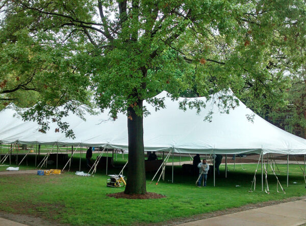 40' x 140' rope and pole tent at Saint Ambrose University 2014 graduation.