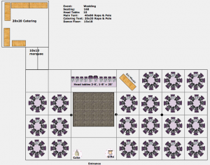 40' x 80' rope and pole tent with wedding table rounds