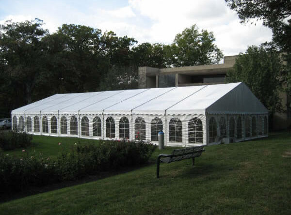 Picture of our 40' x 80' Clearspan structure with French window sidewalls installed.