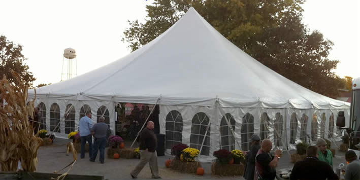 60' x 60' Genesis Rope and Pole event tent with French side walls installed.