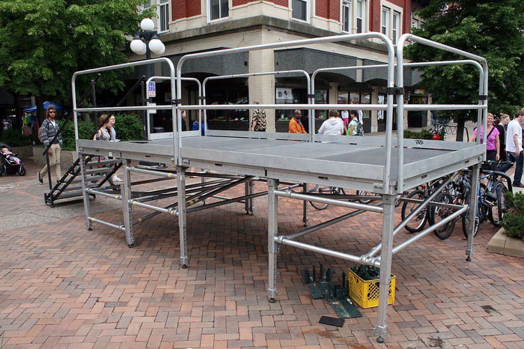 8ft x 16ft stage with railings and stairs at the Iowa Arts Festival