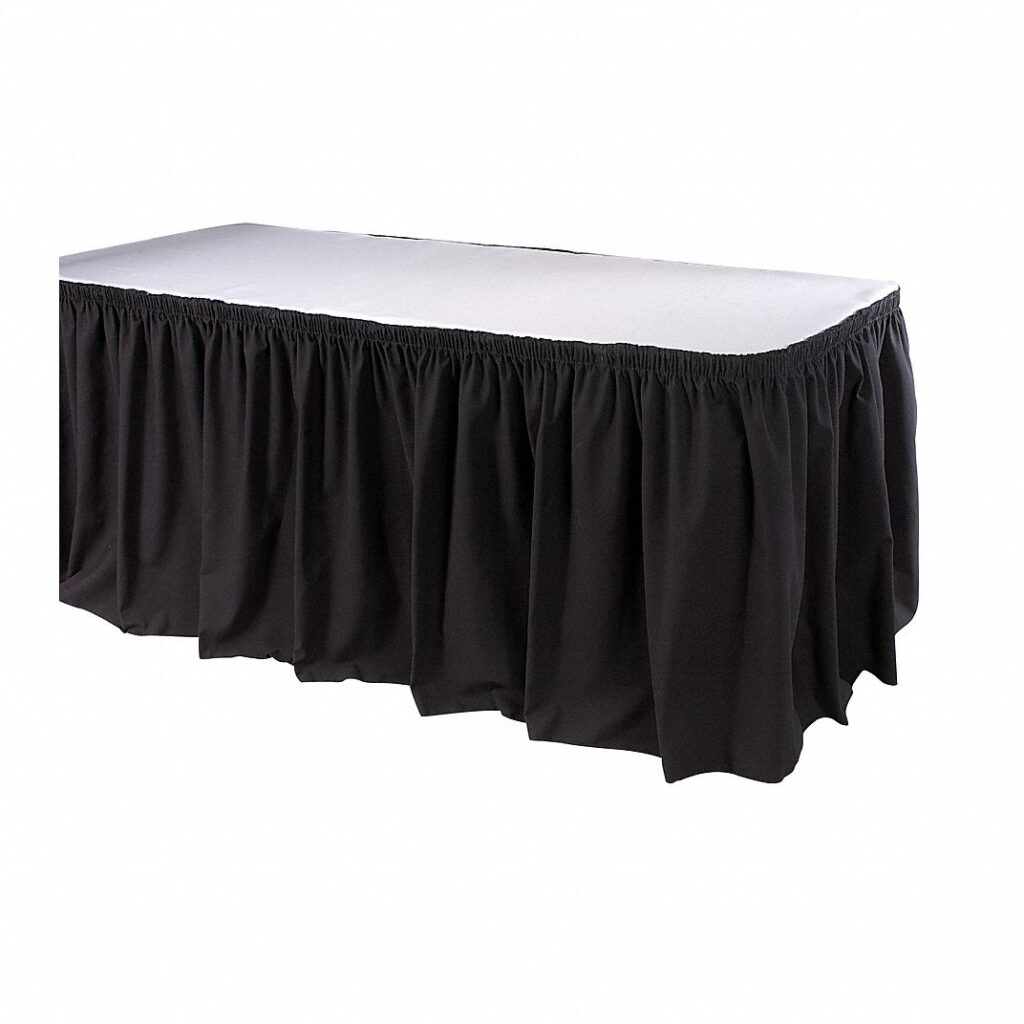 Black 13′ long table linen skirt