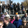 Front of Two Tiered Press Riser at political rally with Bill Clinton.