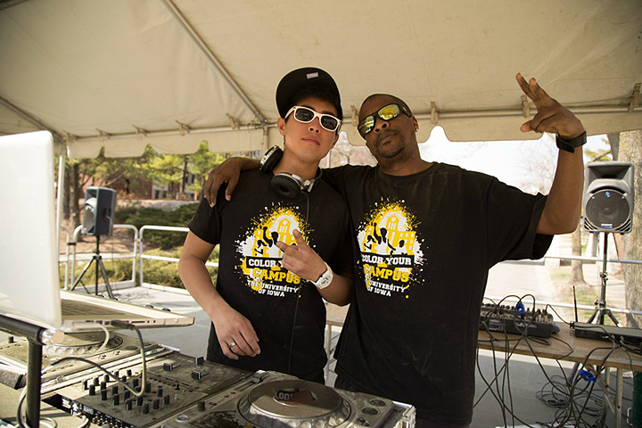 DJ's Under Big Ten Rentals' Event Tent at the 4/12/14 "Color Your Campus" event. (Photos by Daily Iowan)