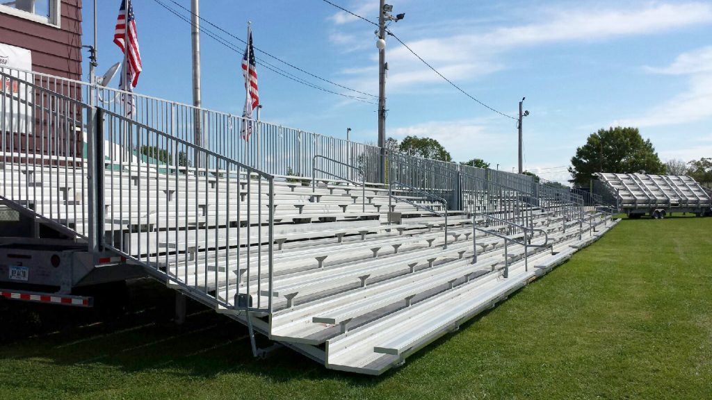 Four sets of 45' long, 10-Row Hydraulic Bleachers in a row at the 2014 Sandwich Fair in Sandwich, IL 60548