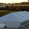 Picture of the outside of our 40' x 120' hybrid event tent. Its shown with french side walls installed.