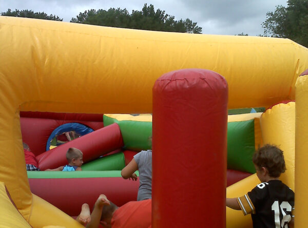 Punch down pillars on obstacle course challenge