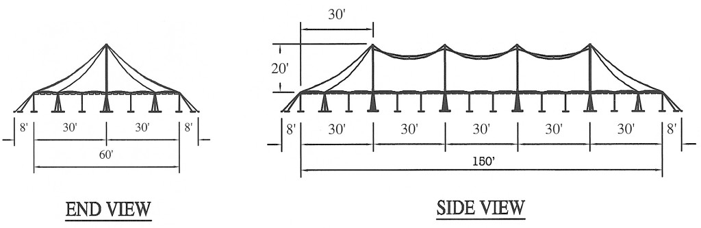 Diagram for 60' x 150' "Singe Pole" Rope and Pole tent