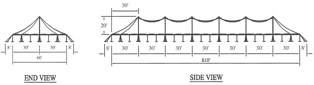 Diagram for 60' x 210' "Singe Pole" Rope and Pole tent