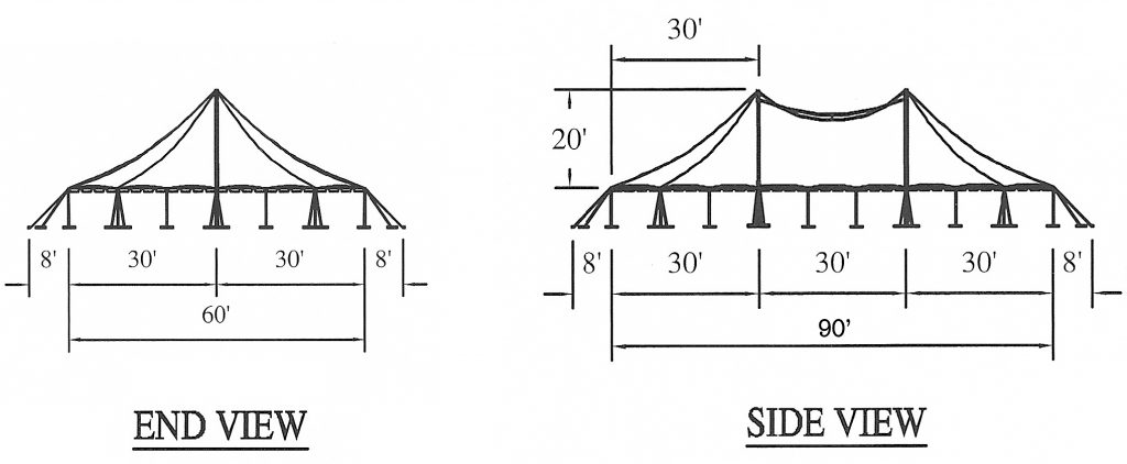 Diagram for 60' x 90' "Singe Pole" Rope and Pole tent