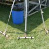 Rope and Pole tent corner is staked down with three “Stake Bar” (Gang Staking/Stake Plates).