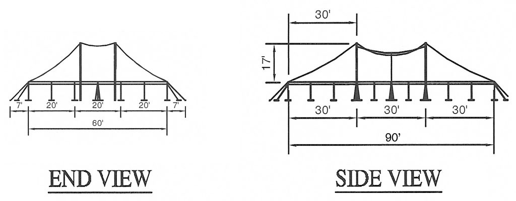Diagram for 60' x 90' "Twin Pole" Rope and Pole tent