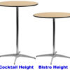 Round Cocktail vs. Bistro pedestal tables comparison.