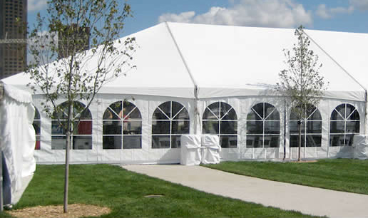 40' x 100' Hybrid tent with French sidewalls.
