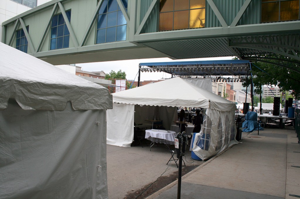 15' x 15' frame tent for band members at the Iowa Arts Festival