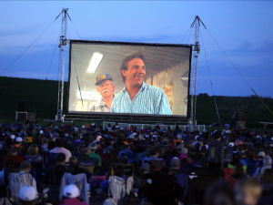 19' x 30' Trussed frame movie screen at the 25th Anniversary of the Field of Dreams in 2014 rented from Big Ten Rentals.