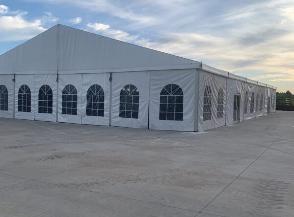 60' x 98' Temporary Tent Structure (18m x 30m Losberger Clearspan) Summit Farms Agricultural Group in Hubbard, Iowa