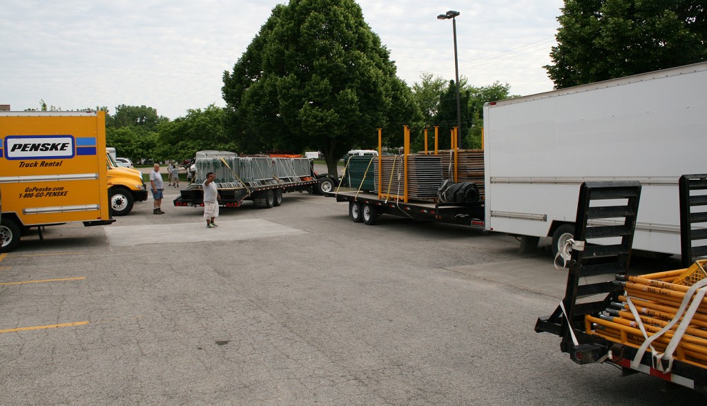 Caravan of vehicles, personal and equipment of Big Ten Rentals.