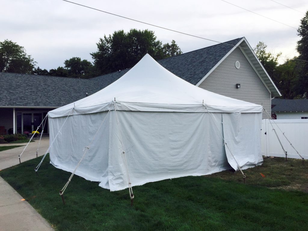 20' x 20' rope and pole tent set up at the Kalona Fall Festival.