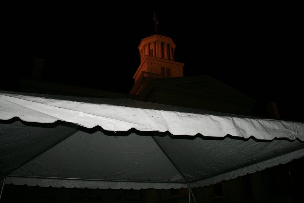Frame tent by the Old Capital Building