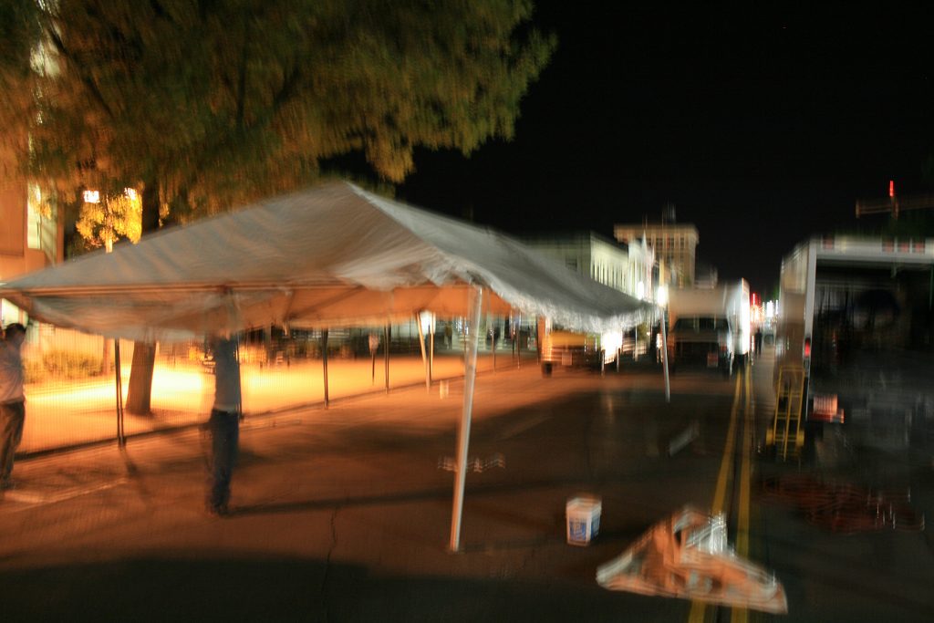 Frame tent assembly at festival