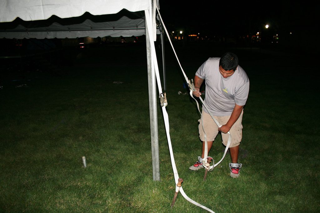 Frame tent staking and secure