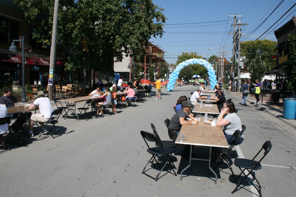 Tables and chairs in the open 2014 Oktoberfest