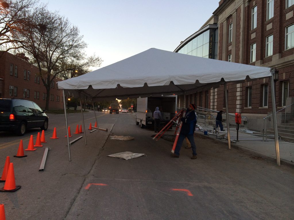 Motorcade tent set-up.