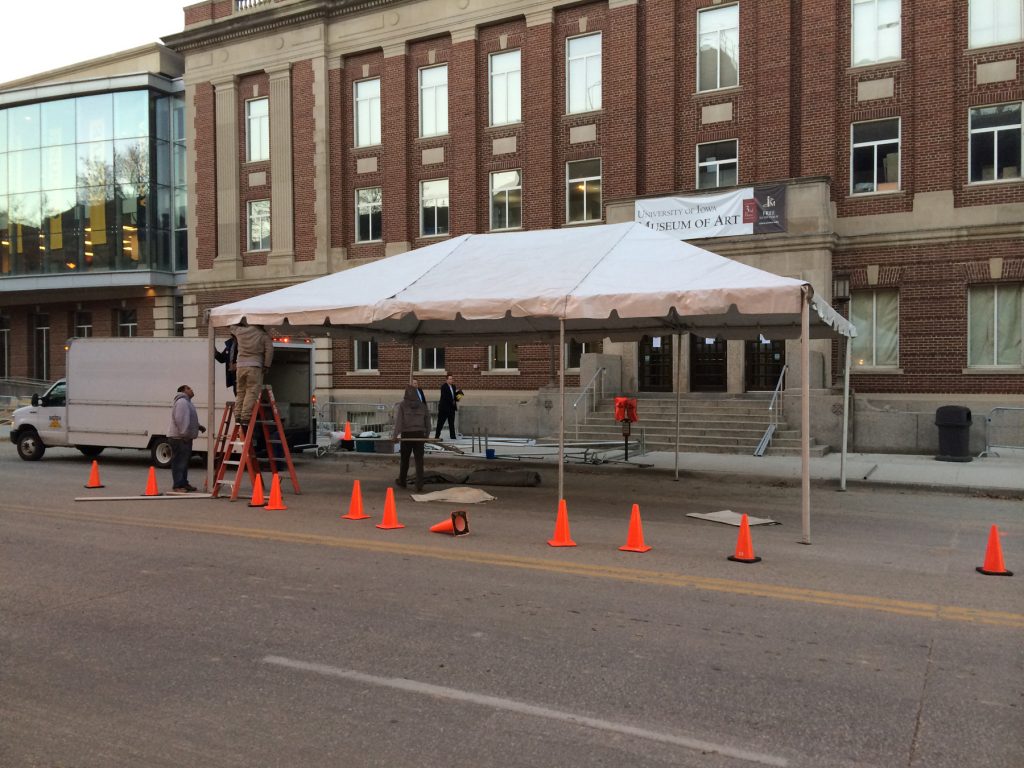 Constructing a fully enclosed structure for a motorcade for Michelle Obama and Rep. Bruce Braley.