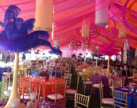 inside 18m x 60m clearspan event structure decorated