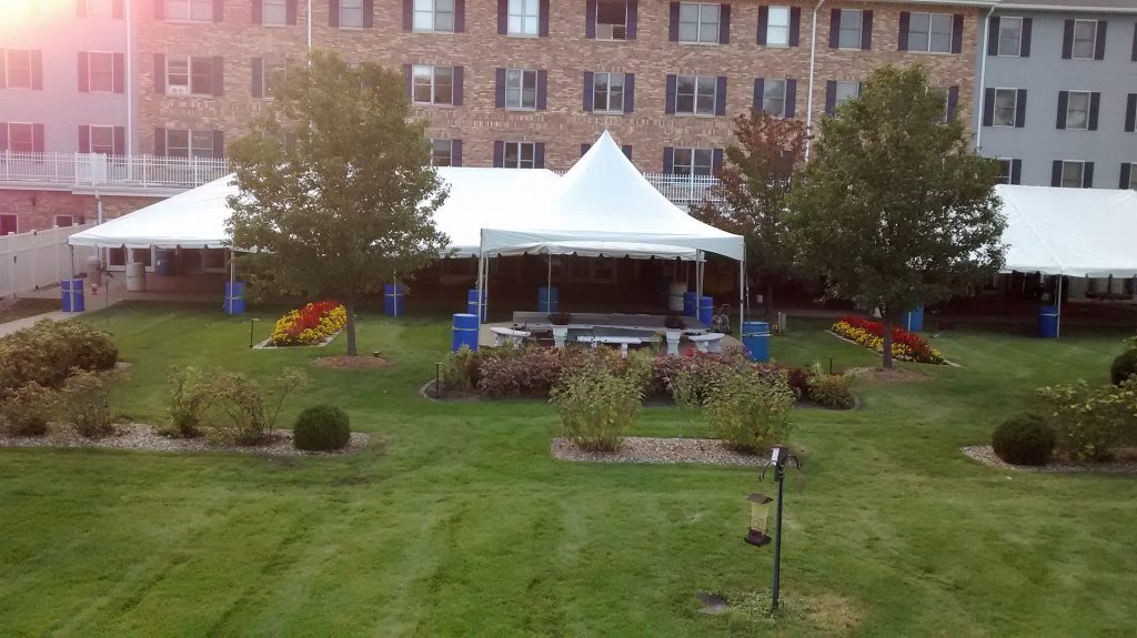 Multiple frame tents set up at assisted living event