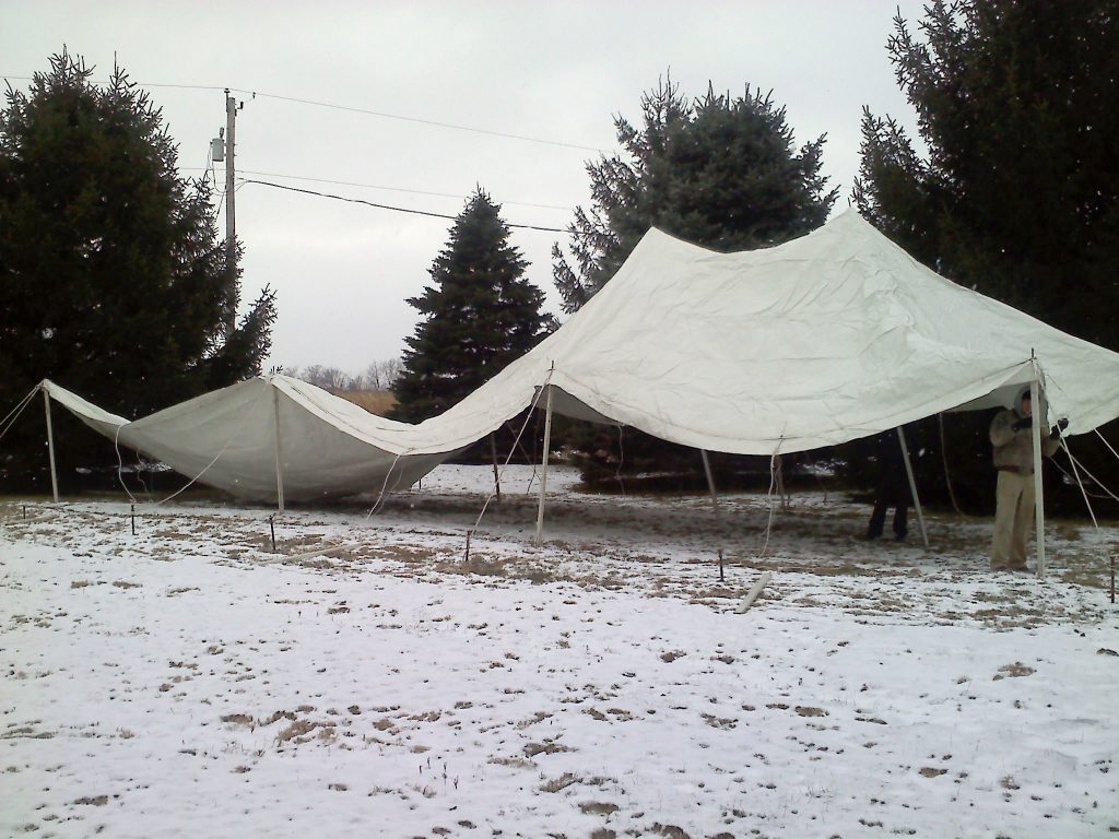 20' x 60' rope and pole tent setup