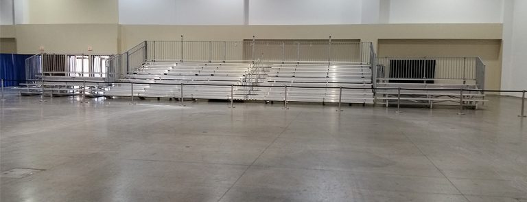 Bleachers & Pipe and Drape set-up for Indoor gymnastic event at the Marriott in Coralville, Iowa