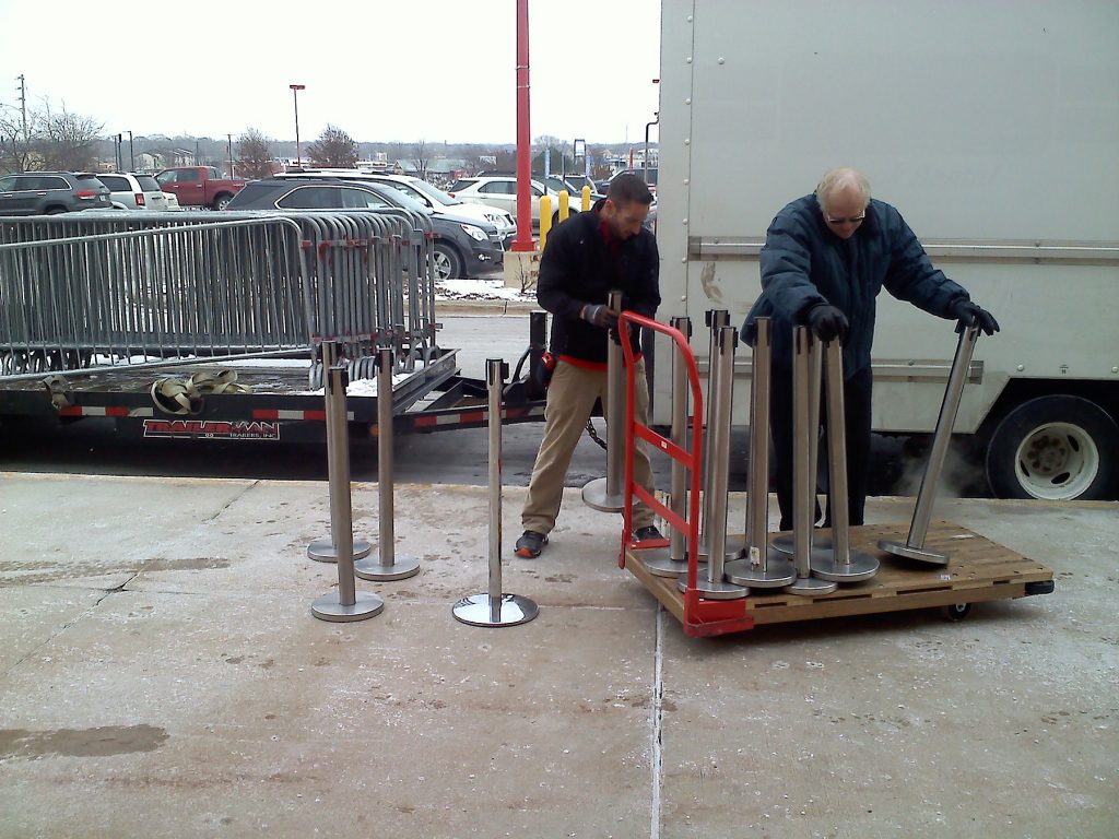Stanchions delivery for Black Friday crowd control at Target