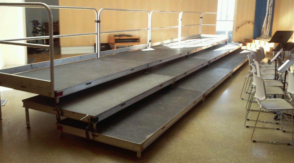 Rent customizable choir risers with back railing in Iowa City, IA Illinois, Missouri + Wisconsin