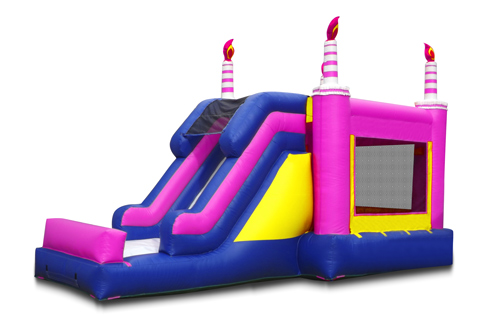 Back of Birthday cake inflatable bounce house