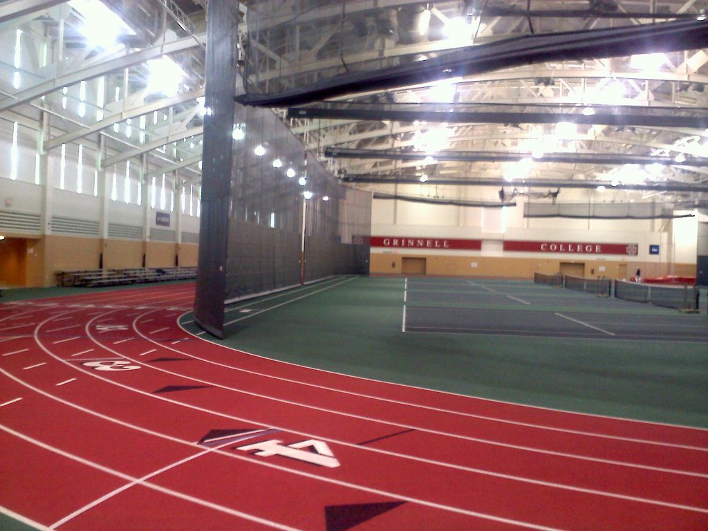 Bleachers running track and tennis courts at Grinnell College