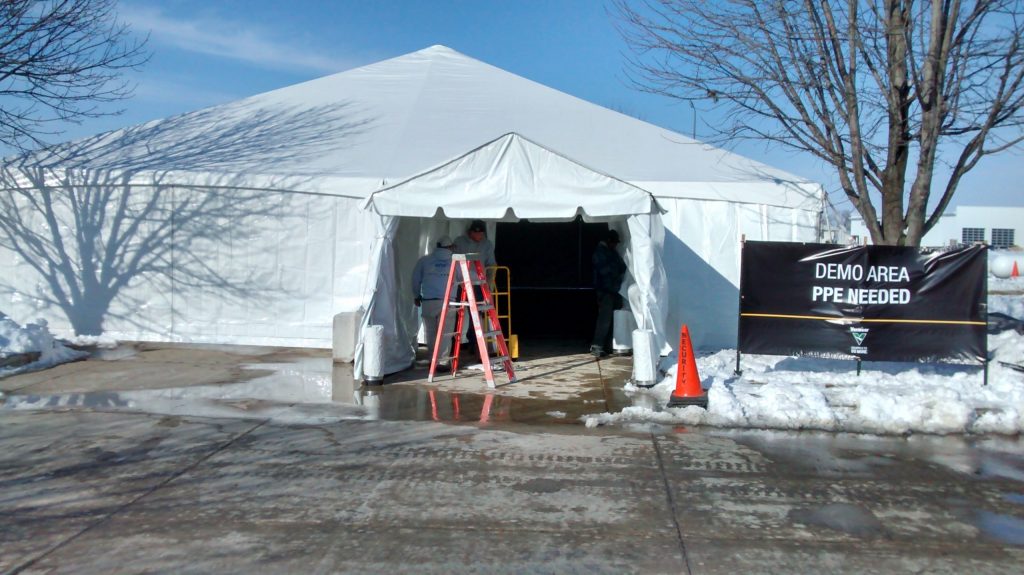 Front of 40' x 60' hybrid tent with entry way