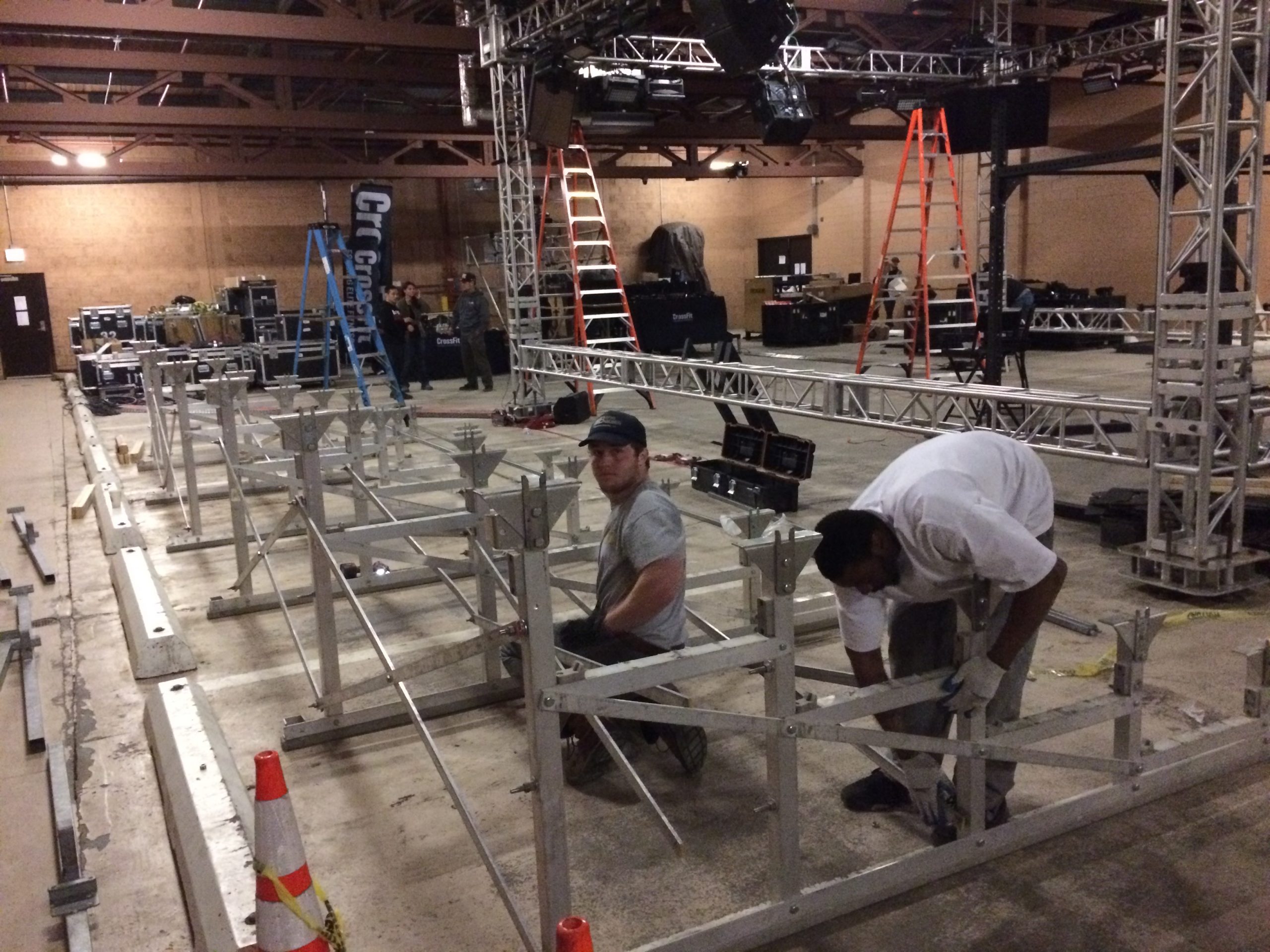 Assembling 5 Row bleachers with railing that seats 50 people