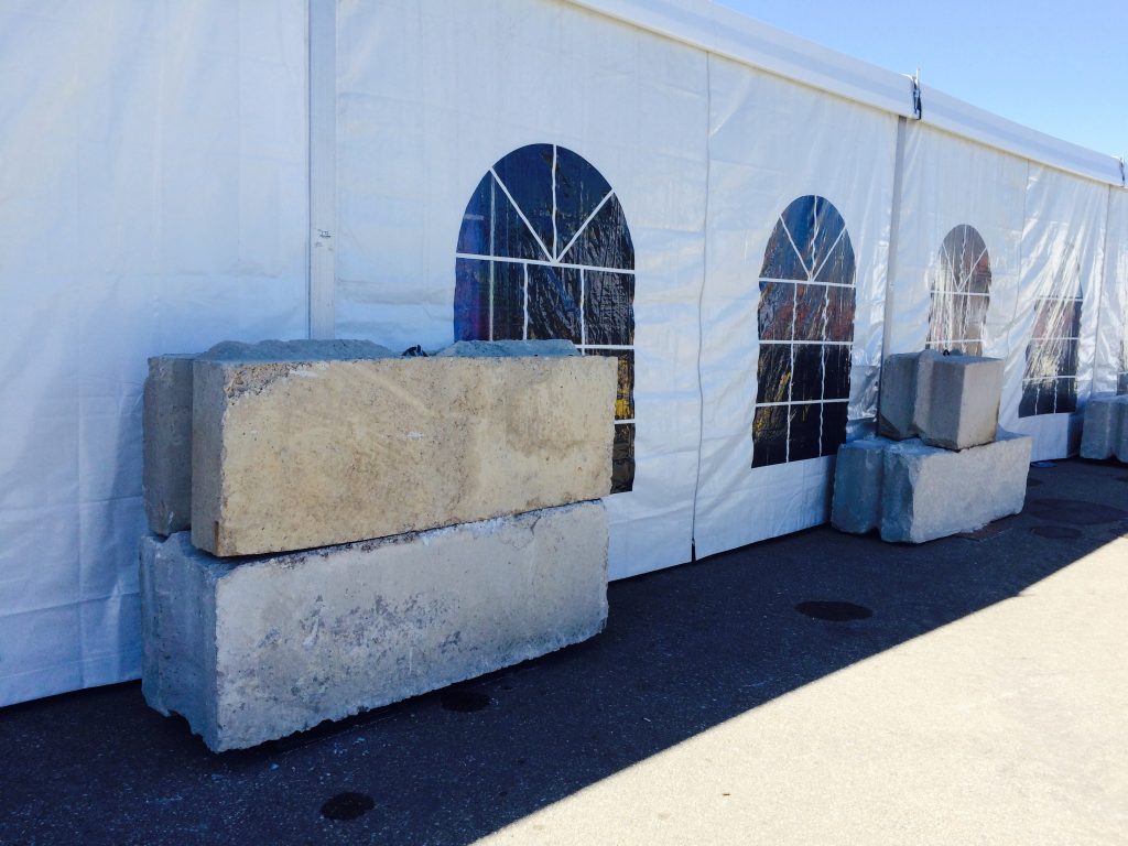Concrete tent dead weights on Losberger clearspan tent